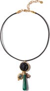 Chan Luu Leon Carved Obsidian & Malachite Cord Pendant Necklace