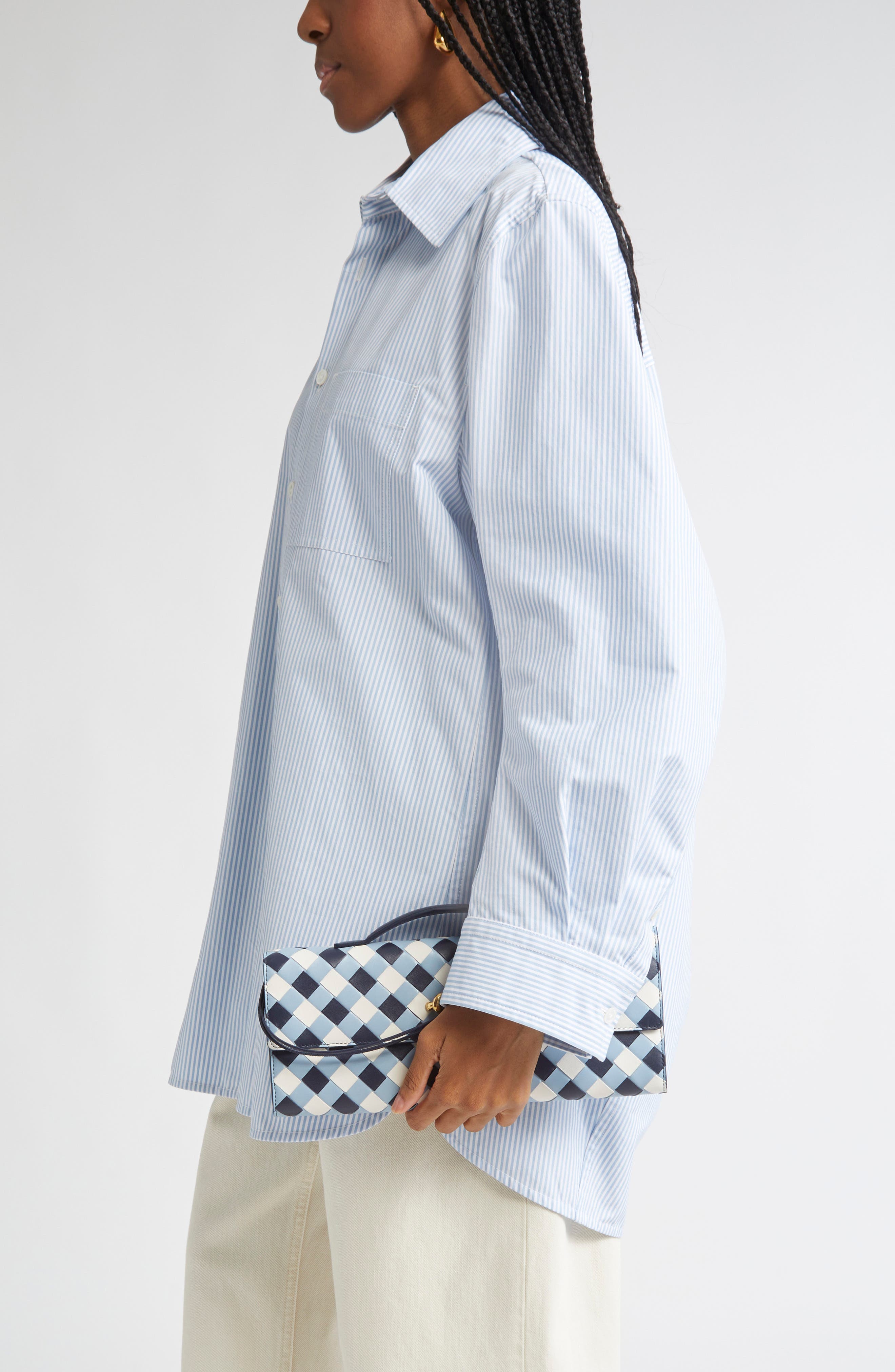 Bottega Veneta Long Andiamo Leather East/West Clutch, Alternate, color, Abyss-Ice-White-Mb