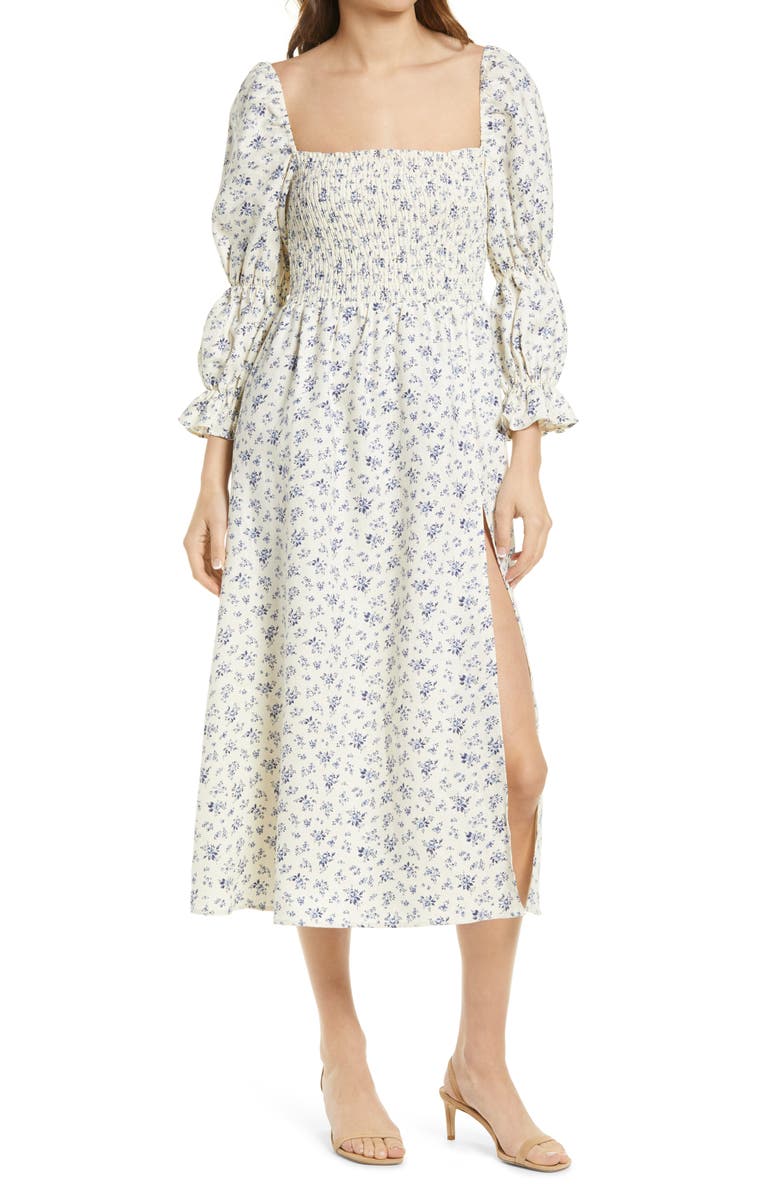 Reformation Hyland Smocked Puff Sleeve Dress, Alternate, color,