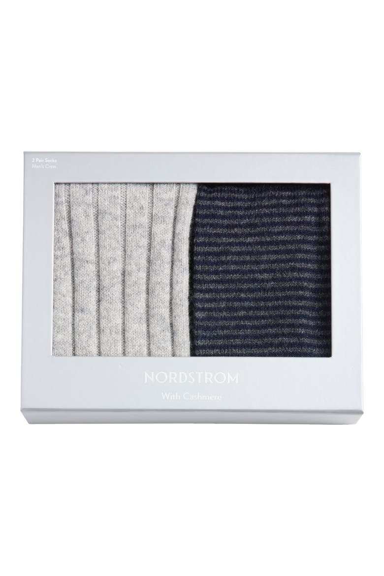 2-Pack Wool-Blend Socks Gift Box, Alternate, color, LT GREY HEATHER- NAVY STRIPE