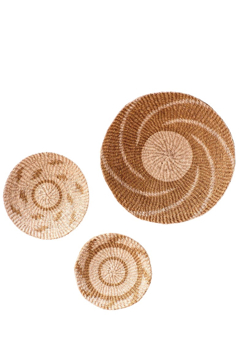 Natural & Brown Round Wall Basket, Alternate, color, Natural + Brown