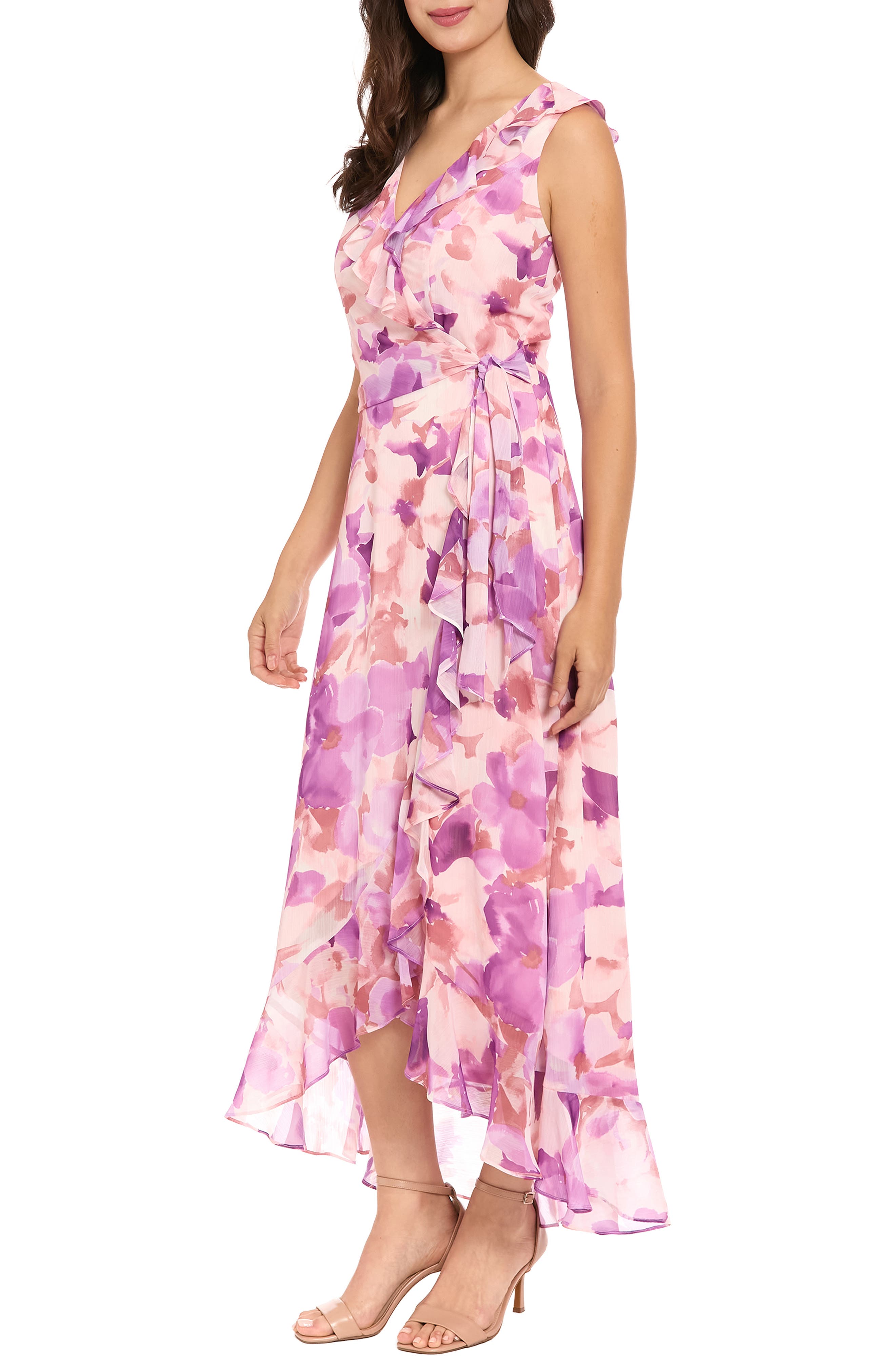 London Times Women's Ruffle Maxi Dress (Soft White Light Blush)