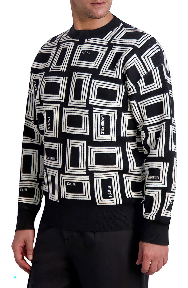 KARL LAGERFELD PARIS Monogram Raised Jacquard Square Sweater, Alternate, color, 