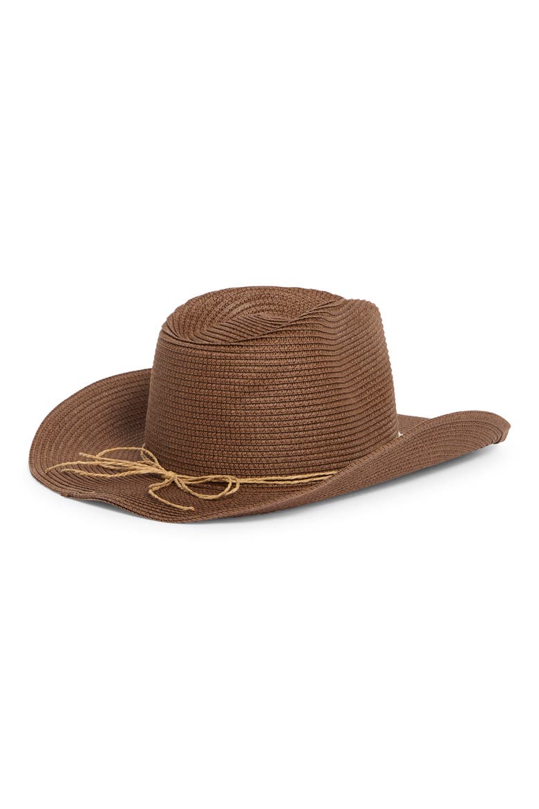 Shell Trim Straw Cowboy Hat, Alternate, color, BROWN
