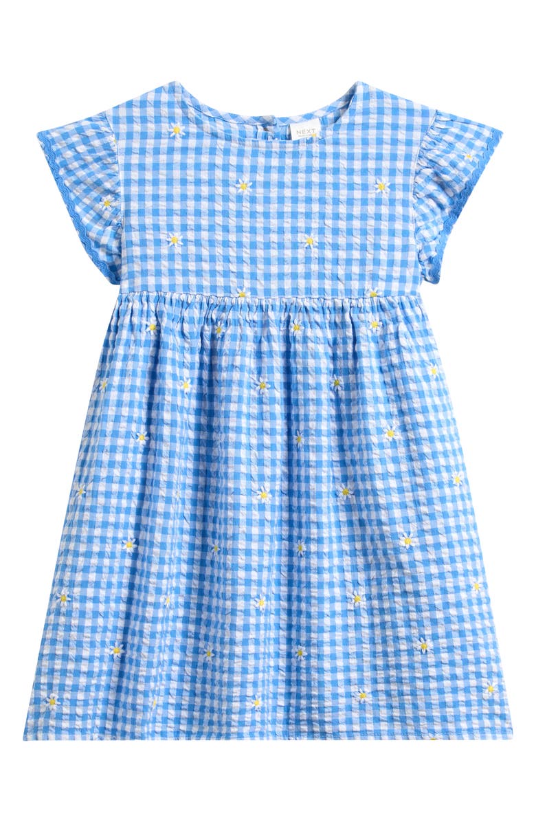 NEXT Kids' Gingham Floral Frill Dress, Main, color, Blue