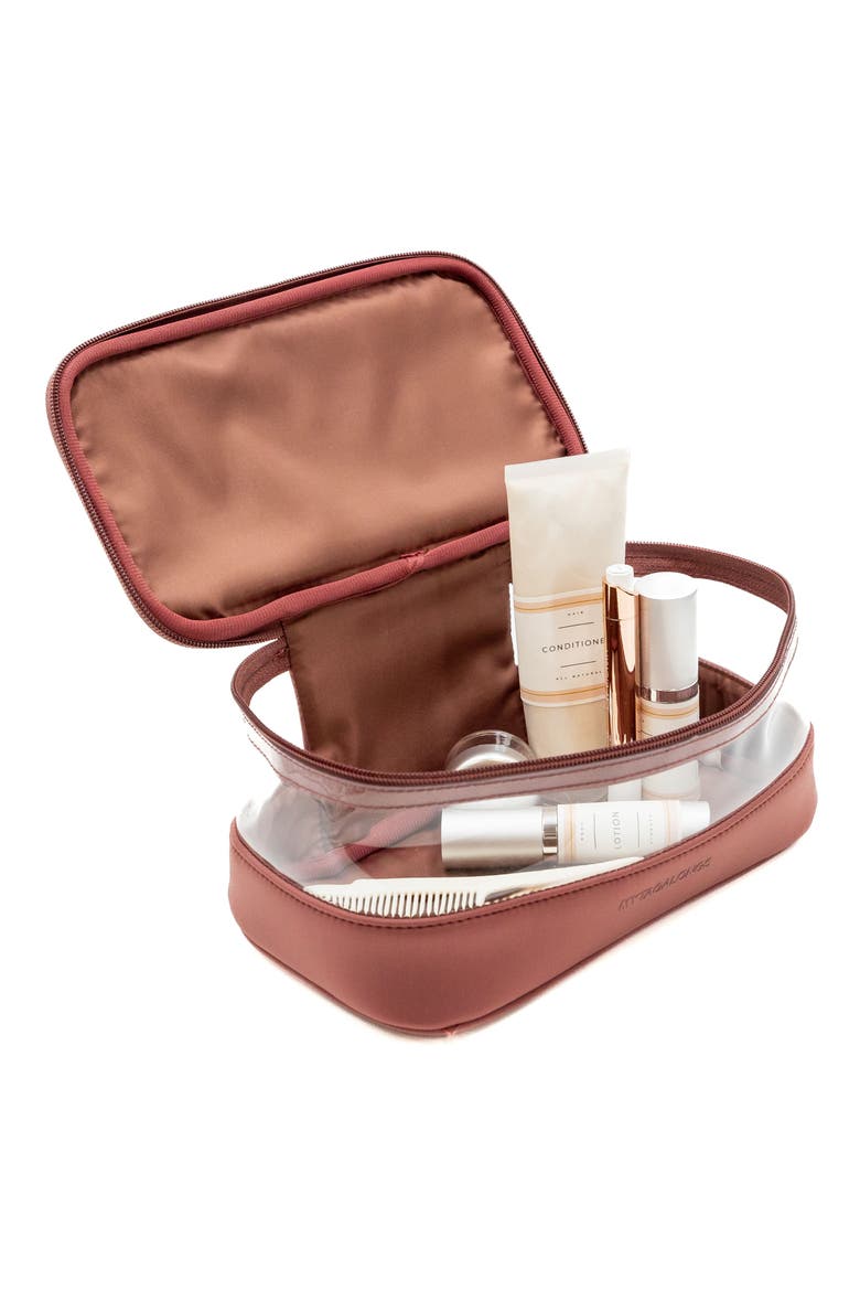 Medium Clear Train Zip Case, Alternate, color, DESERT ROSE