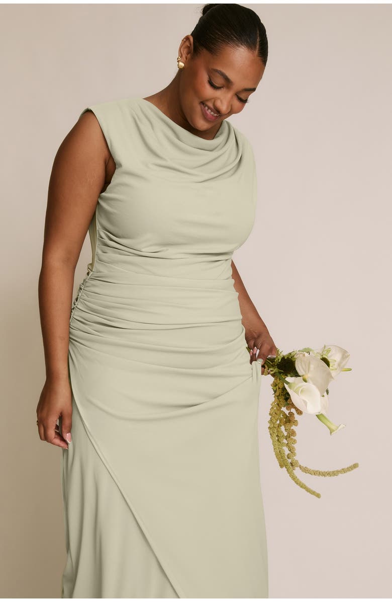 Six Stories Cowl Gathered Short Sleeve Bridesmaid, Alternate, color, Sage