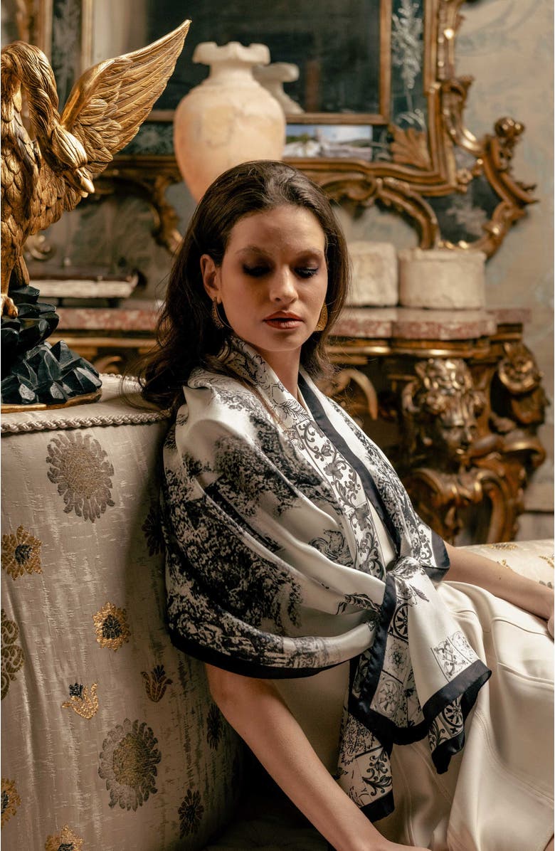 Elizabetta Toile - Long Silk Scarf for Women, Alternate, color, Black