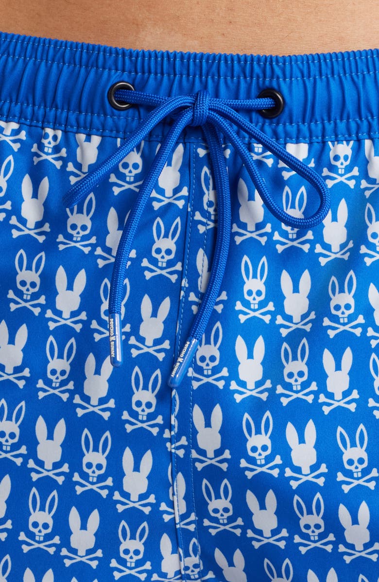 Psycho Bunny Tilden Print Swim Trunks, Alternate, color, Nautical Blue