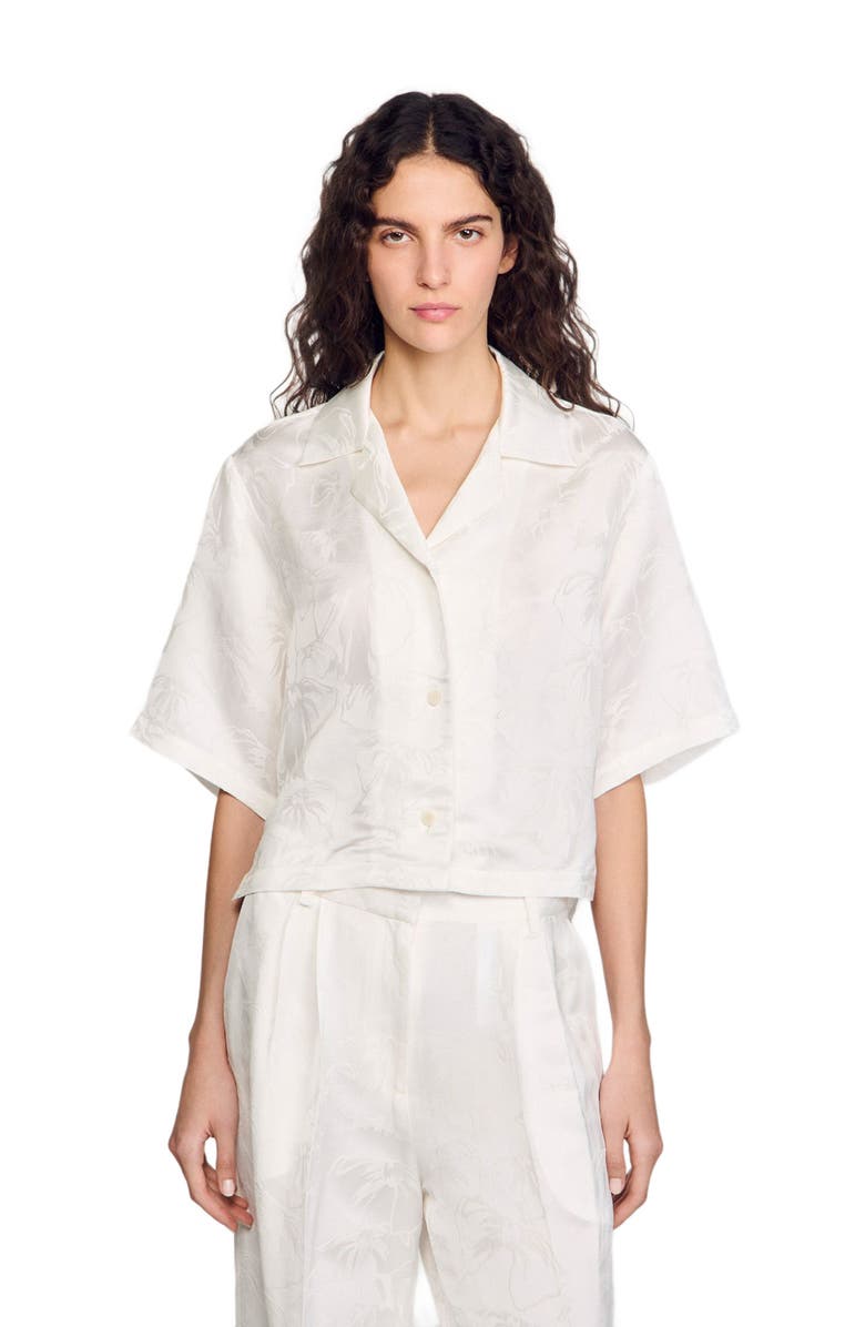 SANDRO Cropped shirt with jacquard flowers, Main, color, 