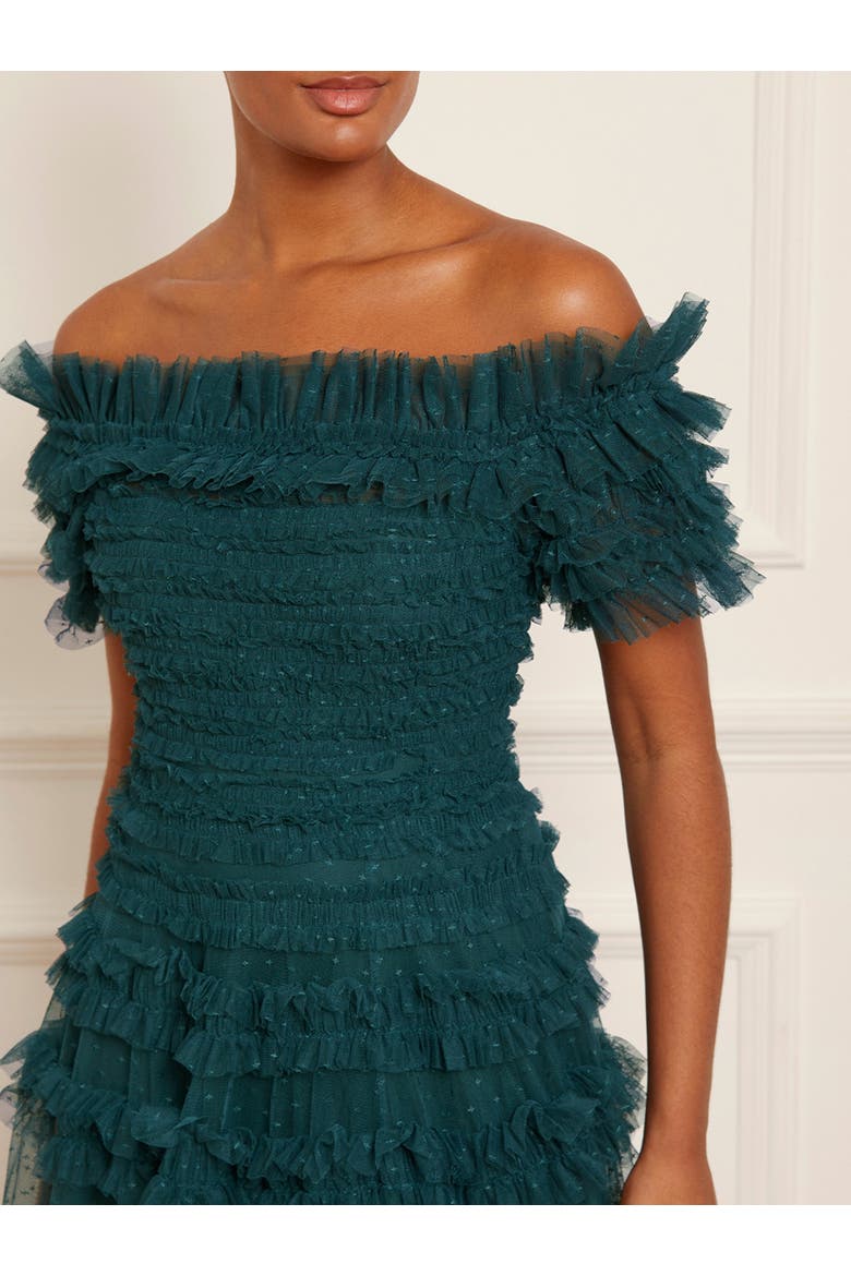 Lisette Ruffle Off Shoulder Gown, Alternate, color, Emerald
