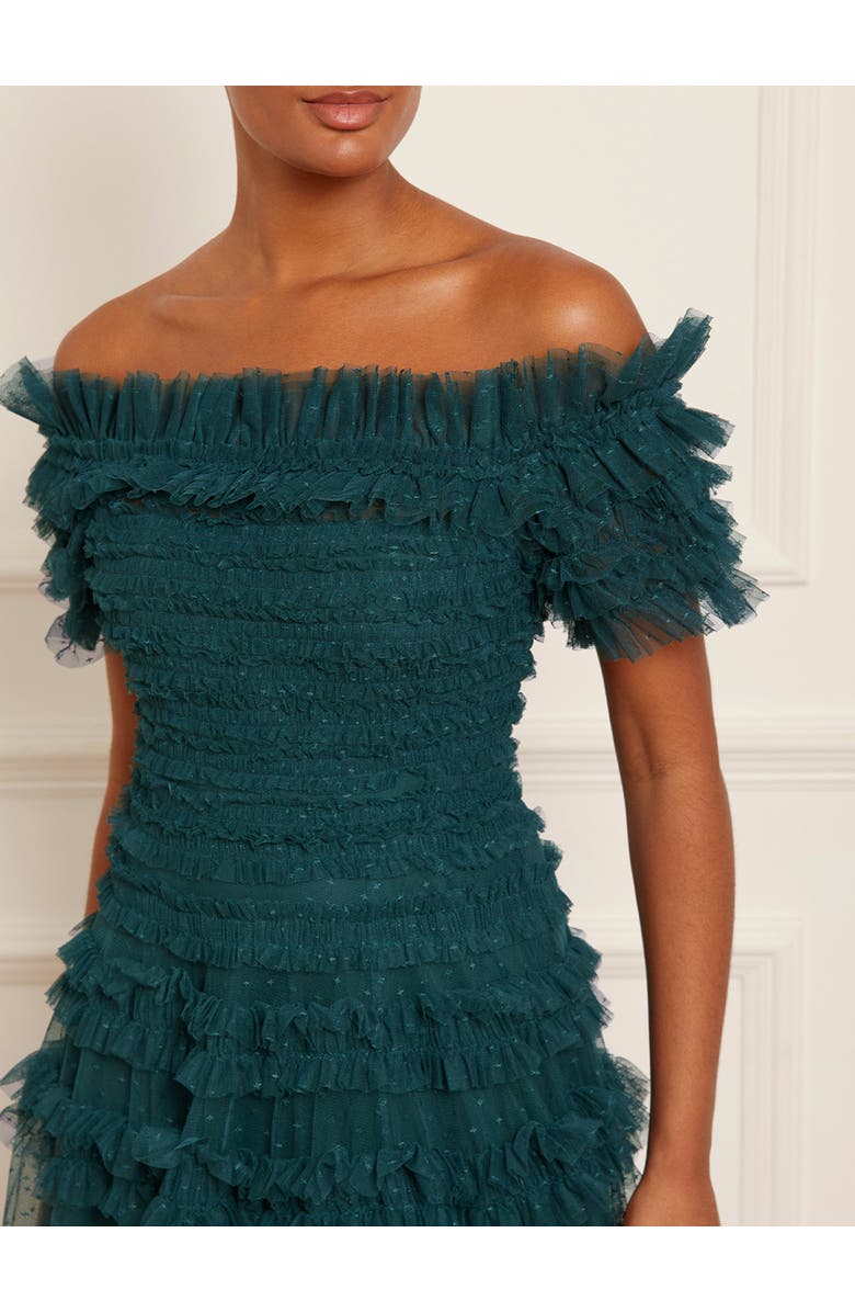 Needle & Thread Lisette Ruffle Off Shoulder Gown, Alternate, color, Emerald