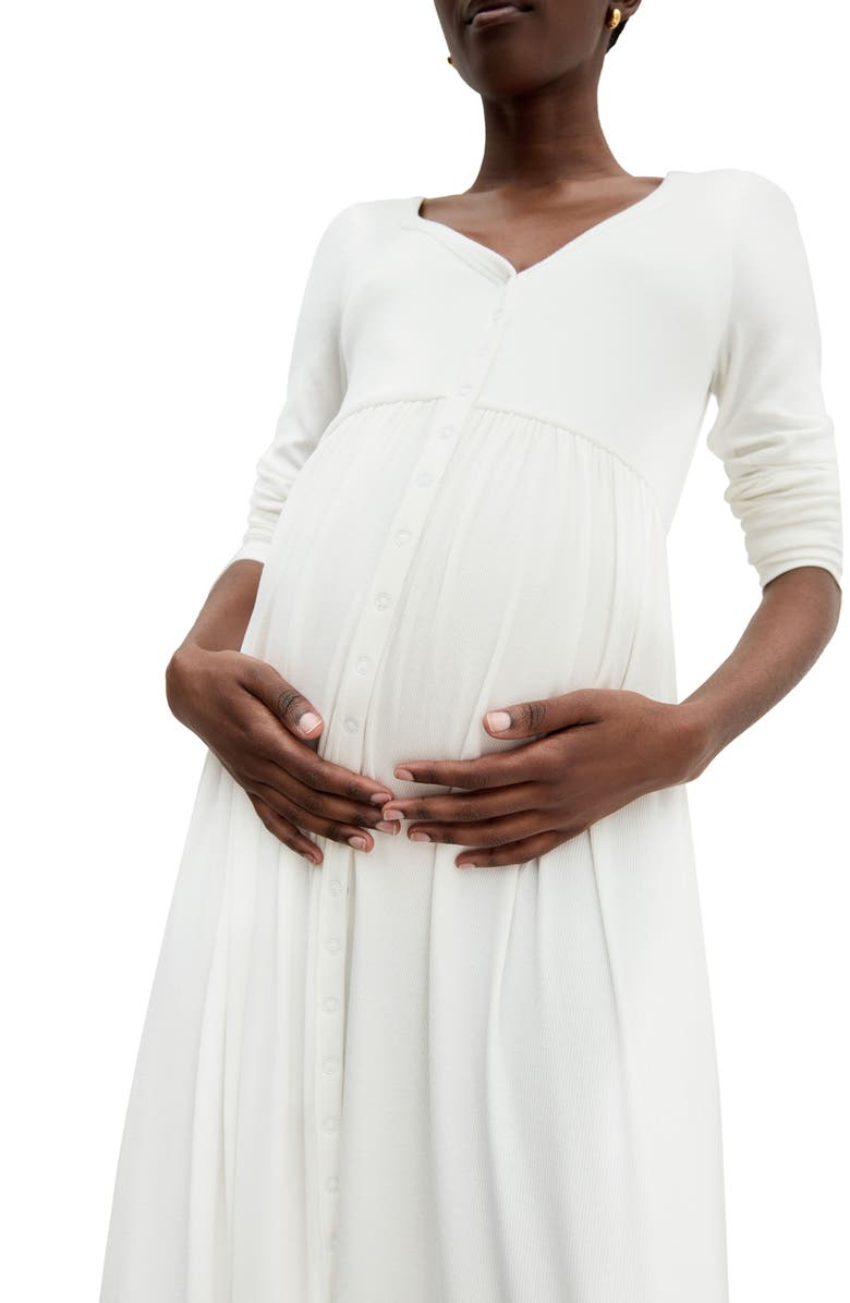 HATCH Collection The Softest Rib Long Sleeve Maternity/Nursing Dress, Main, color, Ivory