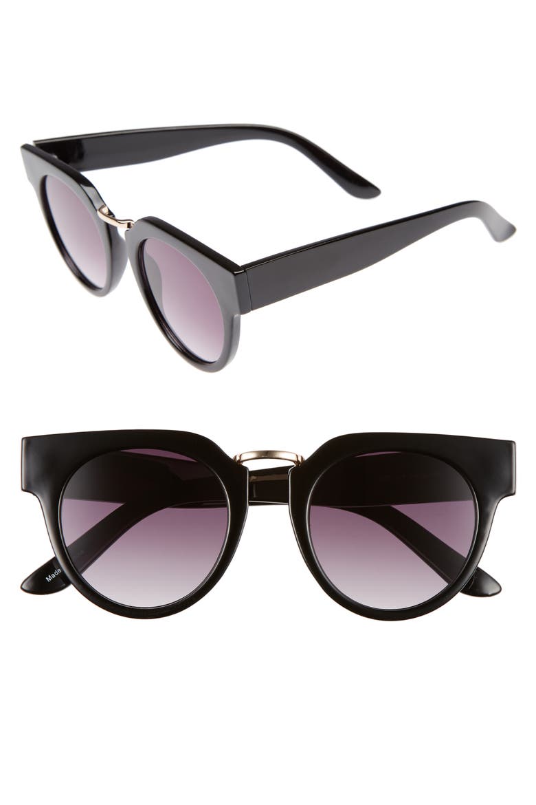 48mm Round Sunglasses, Main, color, BLACK