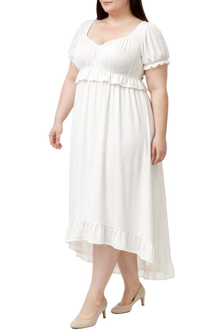 Ruffle Waist High-Low Midi Dress, Alternate, color, WHITE