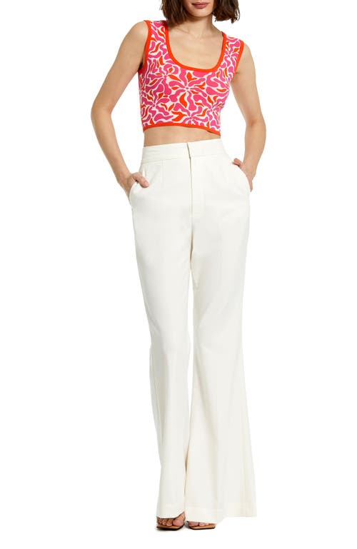 Mac Duggal Sleeveless Floral Print Knit Cropped Tank Top In Sunset Multi