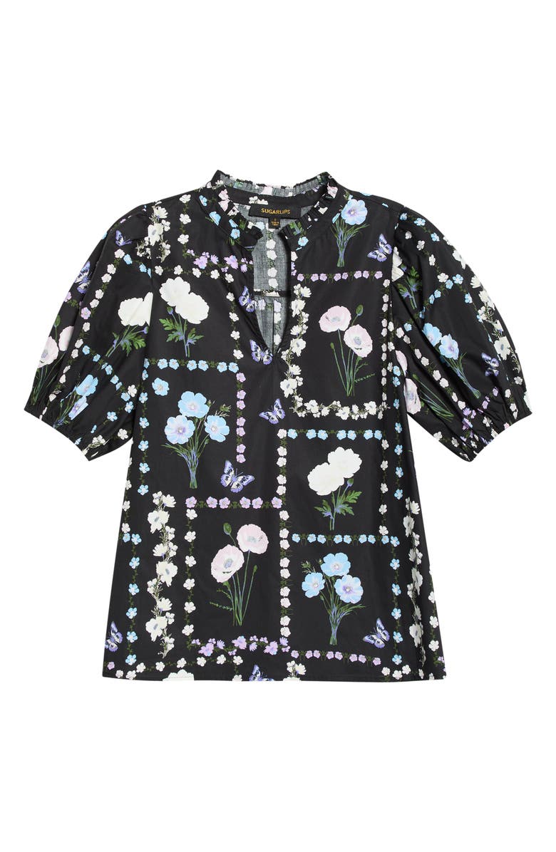 SUGARLIPS Daly Trevis Floral Split Neck Top, Main, color, Black-Pastel