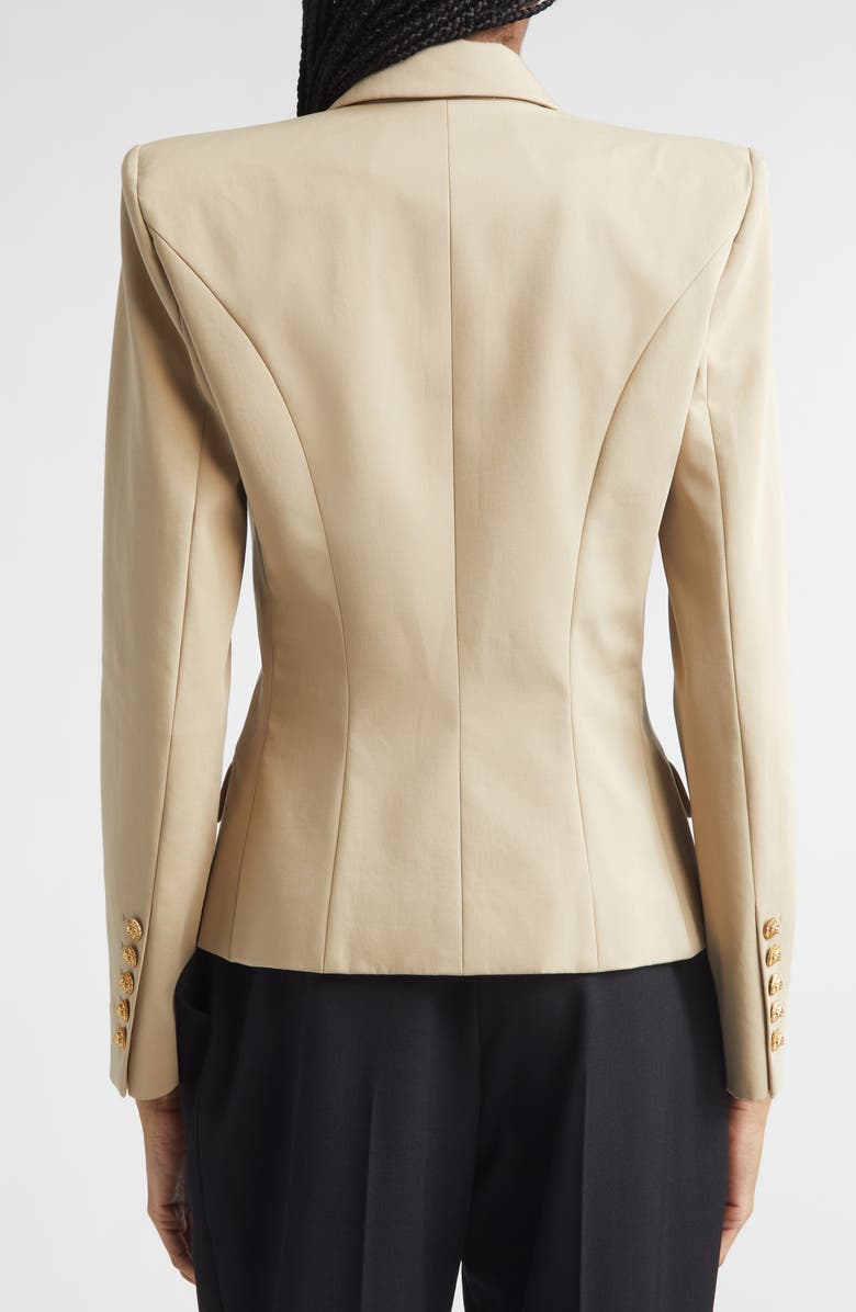 Balmain 6-Button Double Breasted Gabardine Cutaway Jacket, Alternate, color, 0An Sand