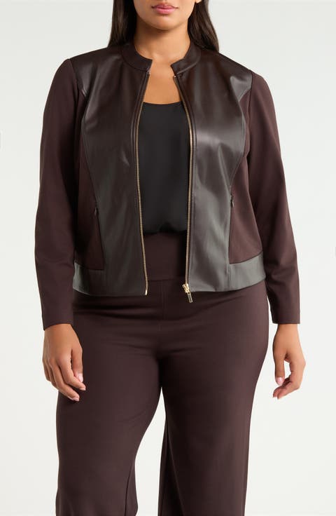 Faux Leather Trim Moto Jacket