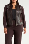 AK ANNE KLEIN Faux Leather Trim Moto Jacket