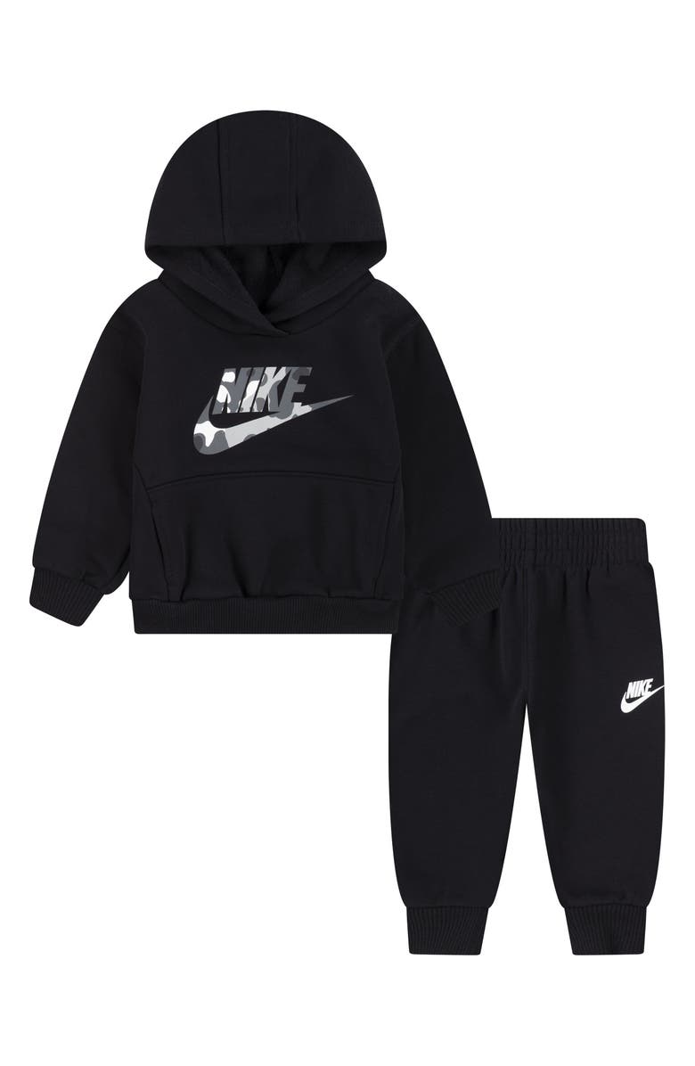 Nike Kids' Camo Hoodie & Sweatpants Set, Main, color, Black