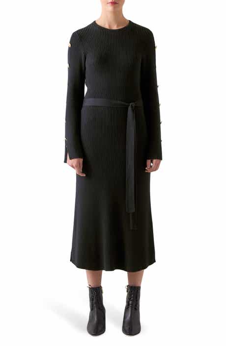 LK Bennett Mirren Long Sleeve Rib Organic Cotton Maxi Dress