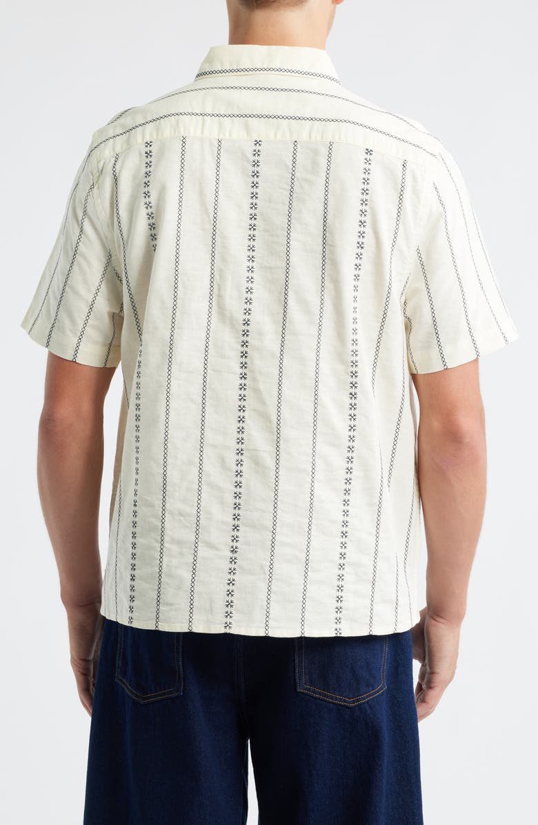 Percival Boxy Fit Stripe Short Sleeve Cotton Blend Button-Up Shirt, Alternate, color, Ecru