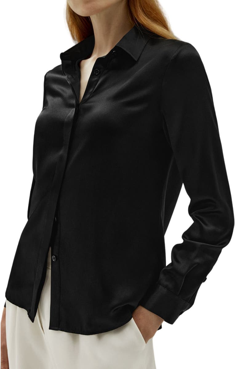 Lilysilk Basic Concealed Placket Silk Shirt, Main, color, Black