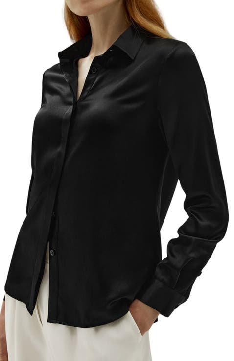 Basic Concealed Placket Silk Shirt