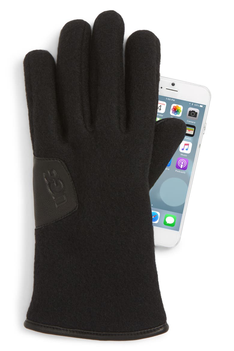 Leather Palm Knit Gloves, Alternate, color, BLACK