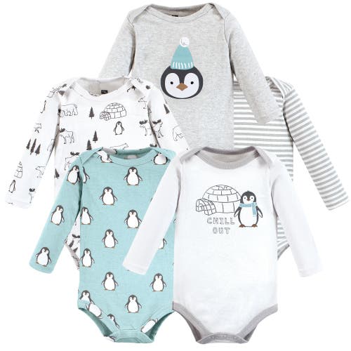 Hudson Baby Cotton Long-sleeve Bodysuits 5-pack In Gray