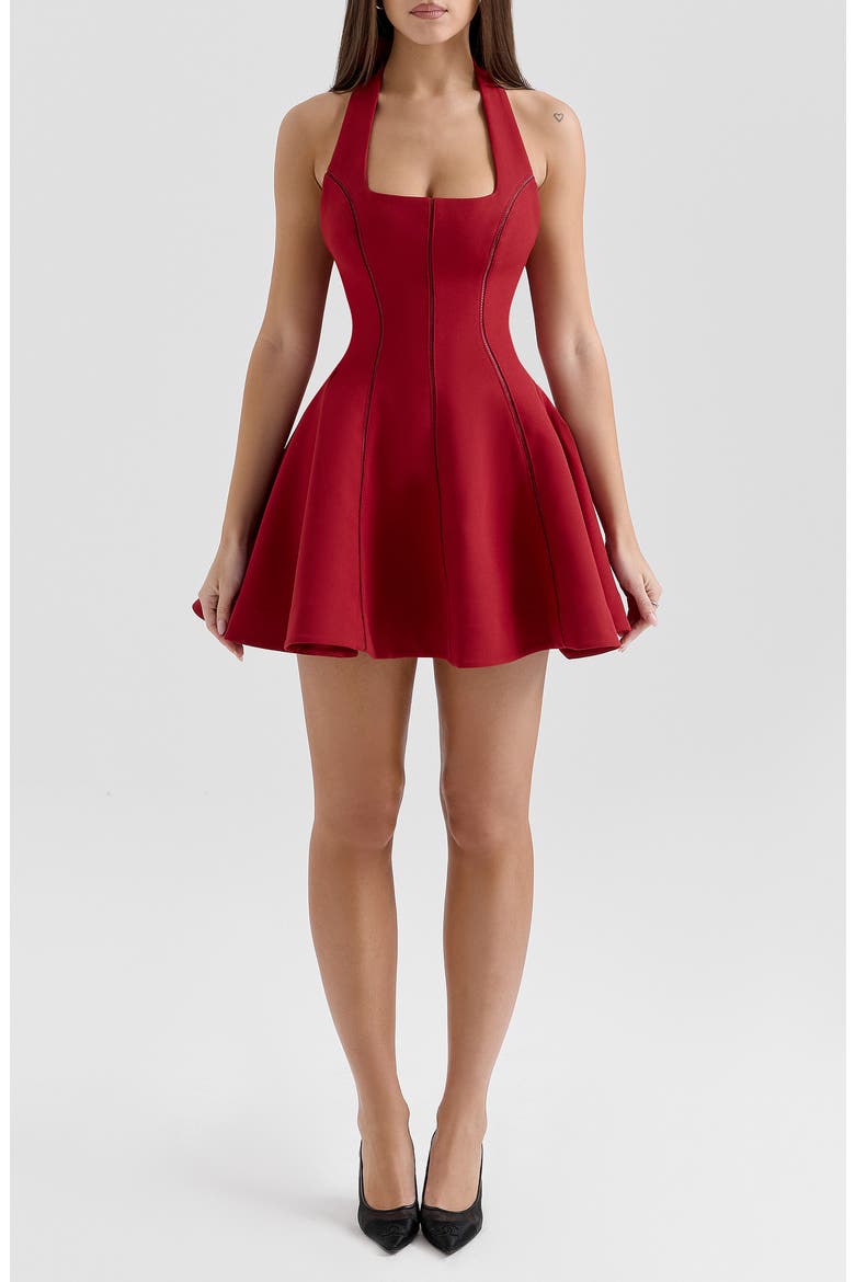 Loulette Halter Minidress, Main, color, RED DAHLIA