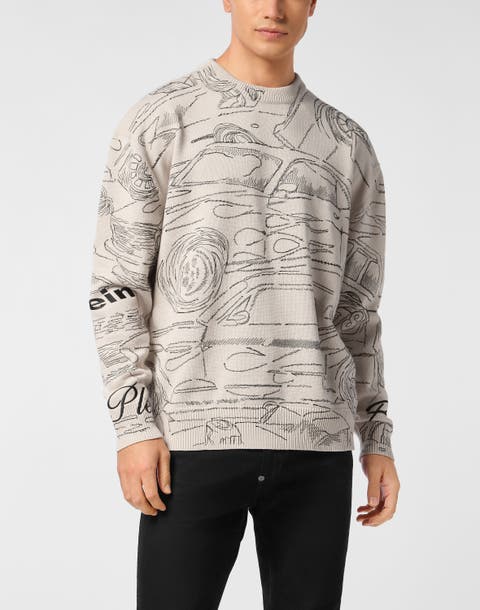 Knitted Pullover Round Neck Ls Cars Racing Men