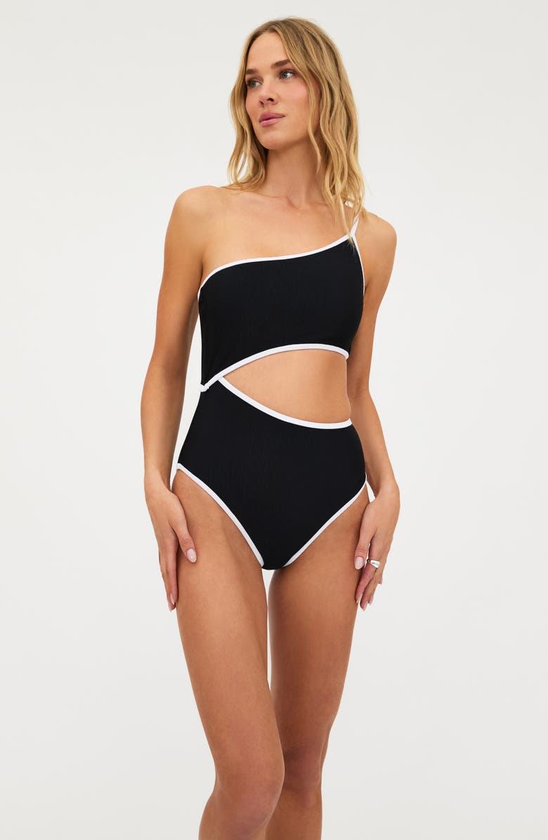 Beach Riot Liora Joyce Colorblock Cutout One-Shoulder One-Piece Swimsuit, Alternate, color, Black/ White