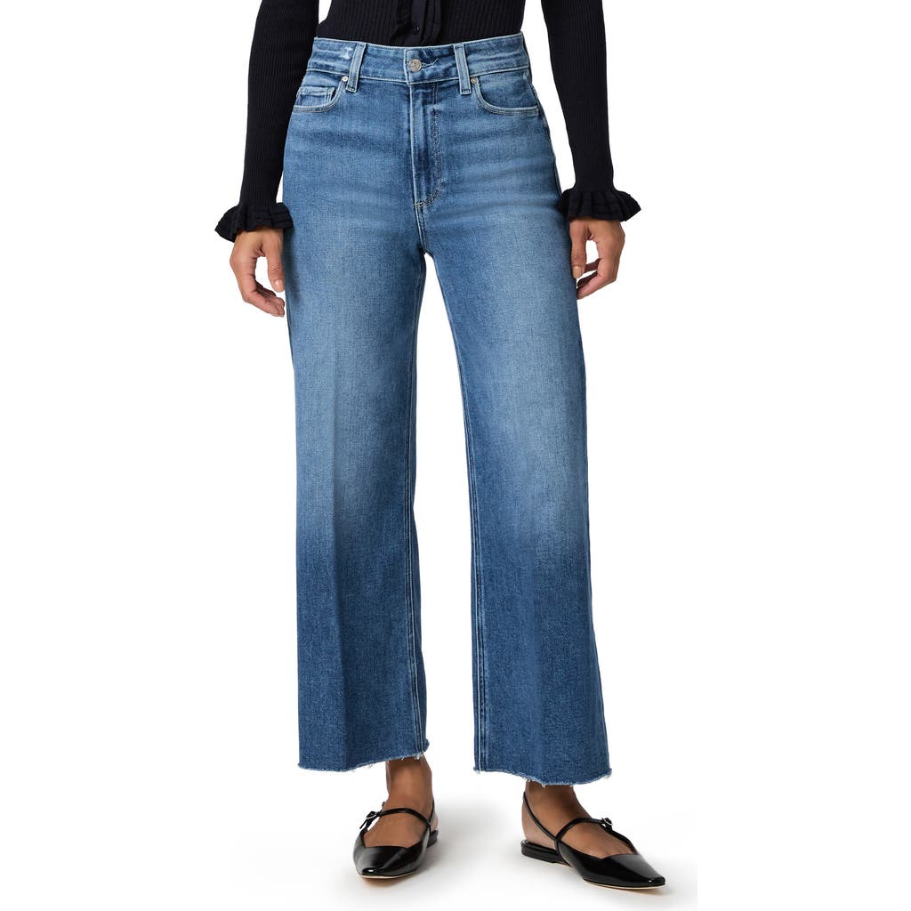 Paige Anessa High Waist Raw Hem Wide Leg Jeans In Blue