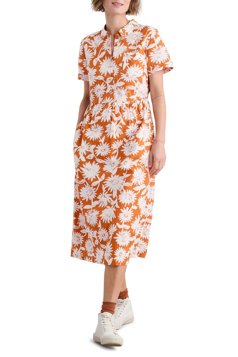 Fleet Daisy Print Organic Cotton Midi Shirtdress, Main, color, DAISY SHADOW CUMIN