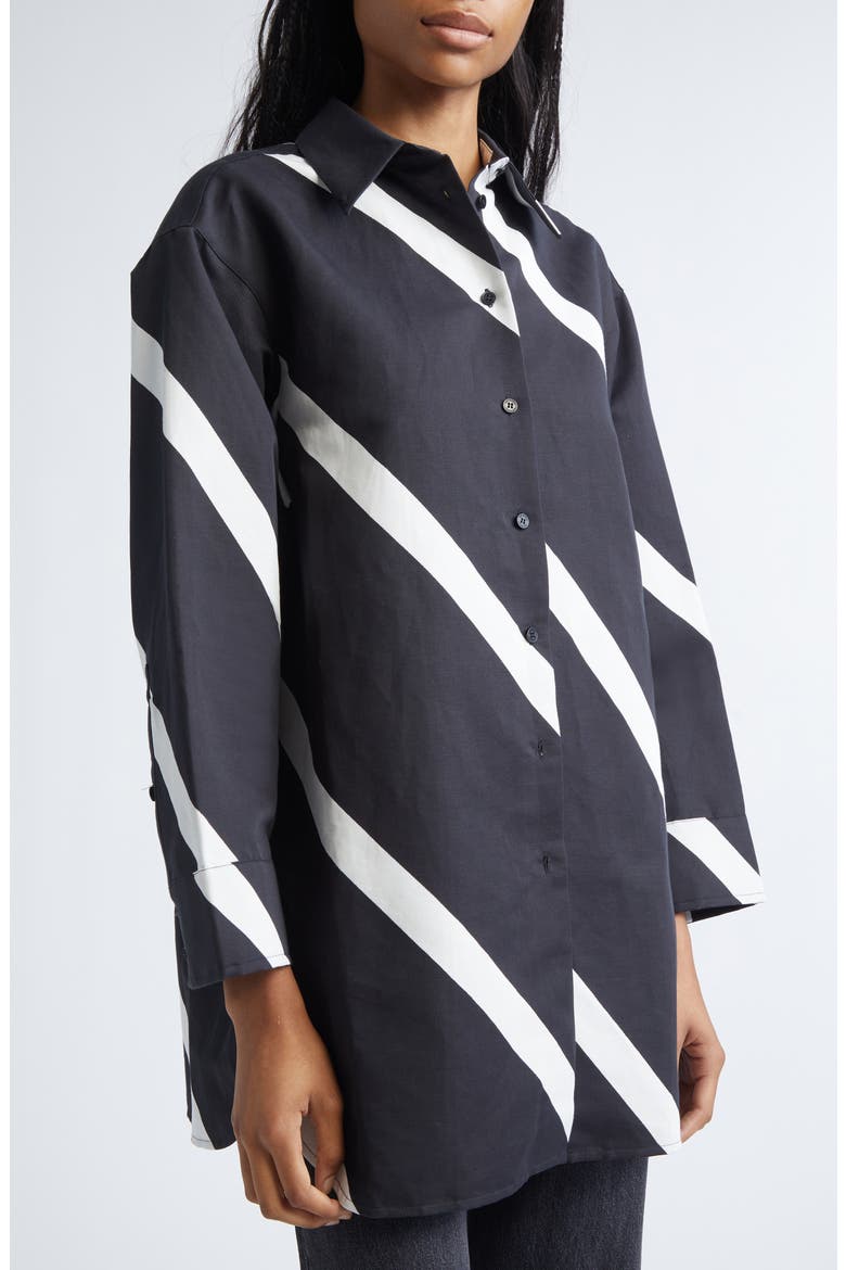 Heitto Basso Cotton & Linen Button-Up Shirt, Alternate, color, BLACK OFF WHITE