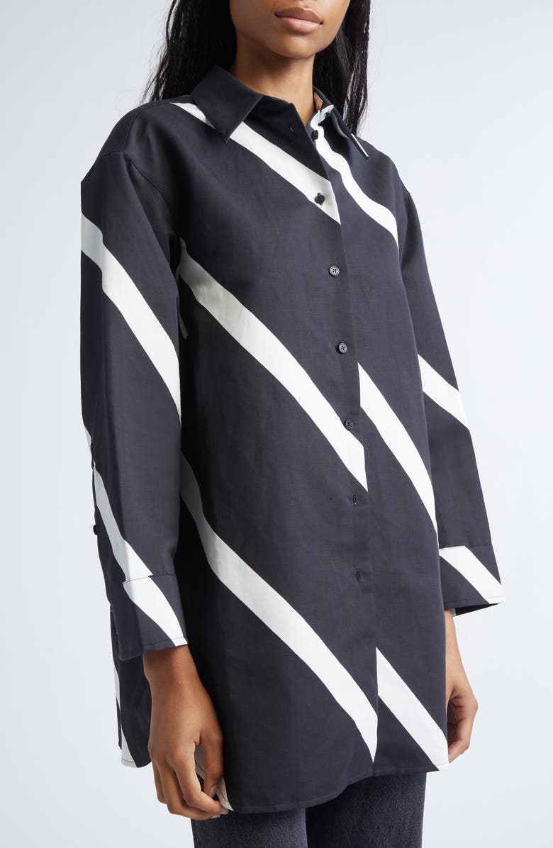 Marimekko Heitto Basso Cotton & Linen Button-Up Shirt, Alternate, color, Black Off White