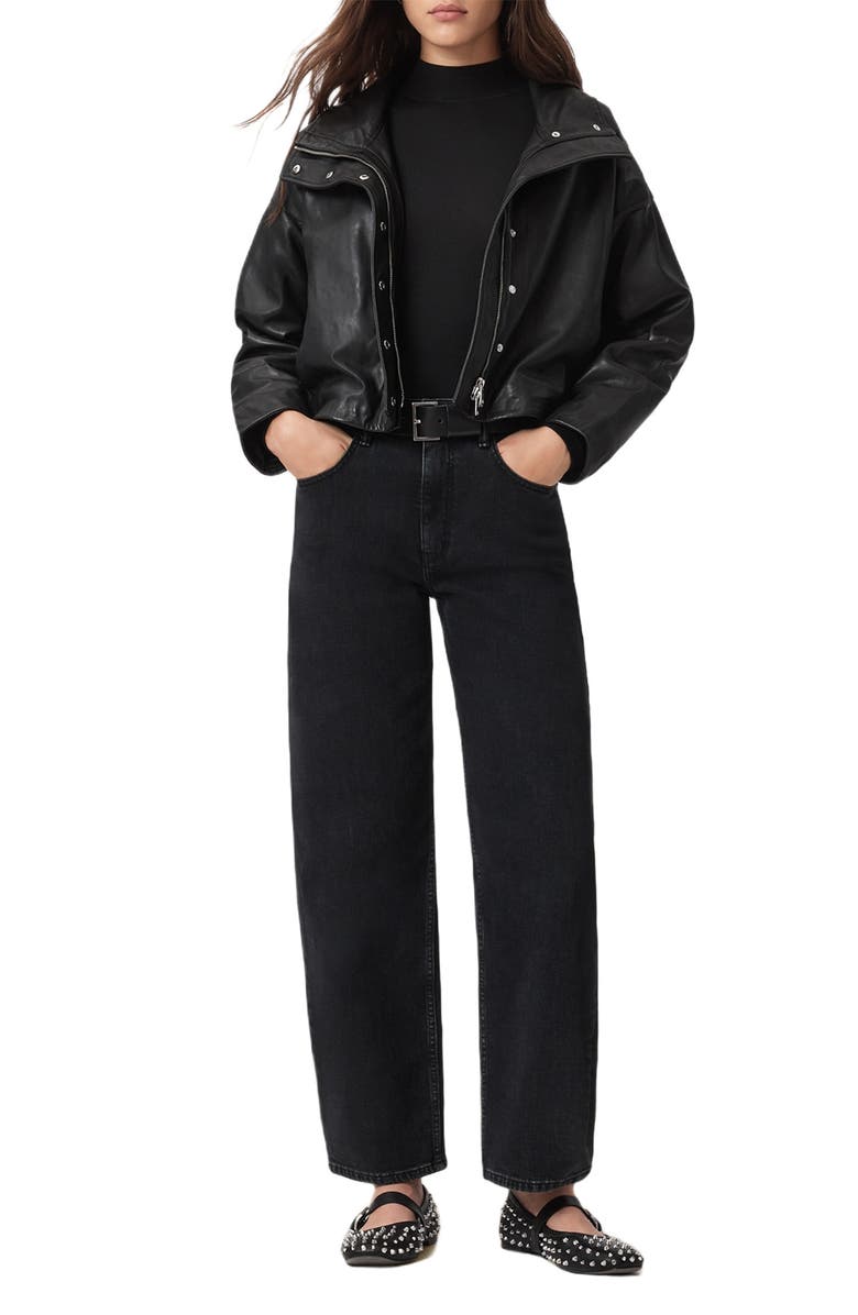 AllSaints Rina Mock Neck Long Sleeve Rib Top, Alternate, color, Black