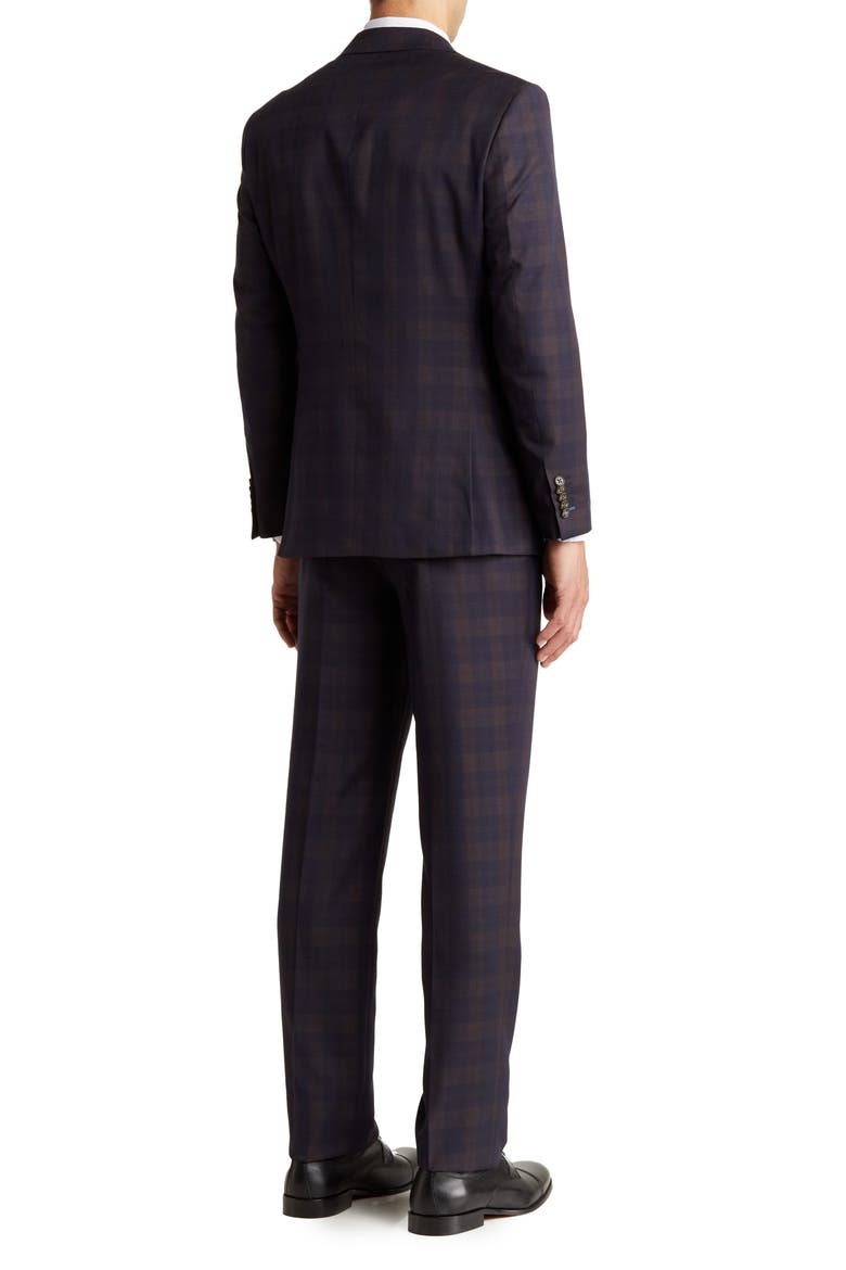Plaid Two Button Peak Lapel Suit, Alternate, color, BLUE