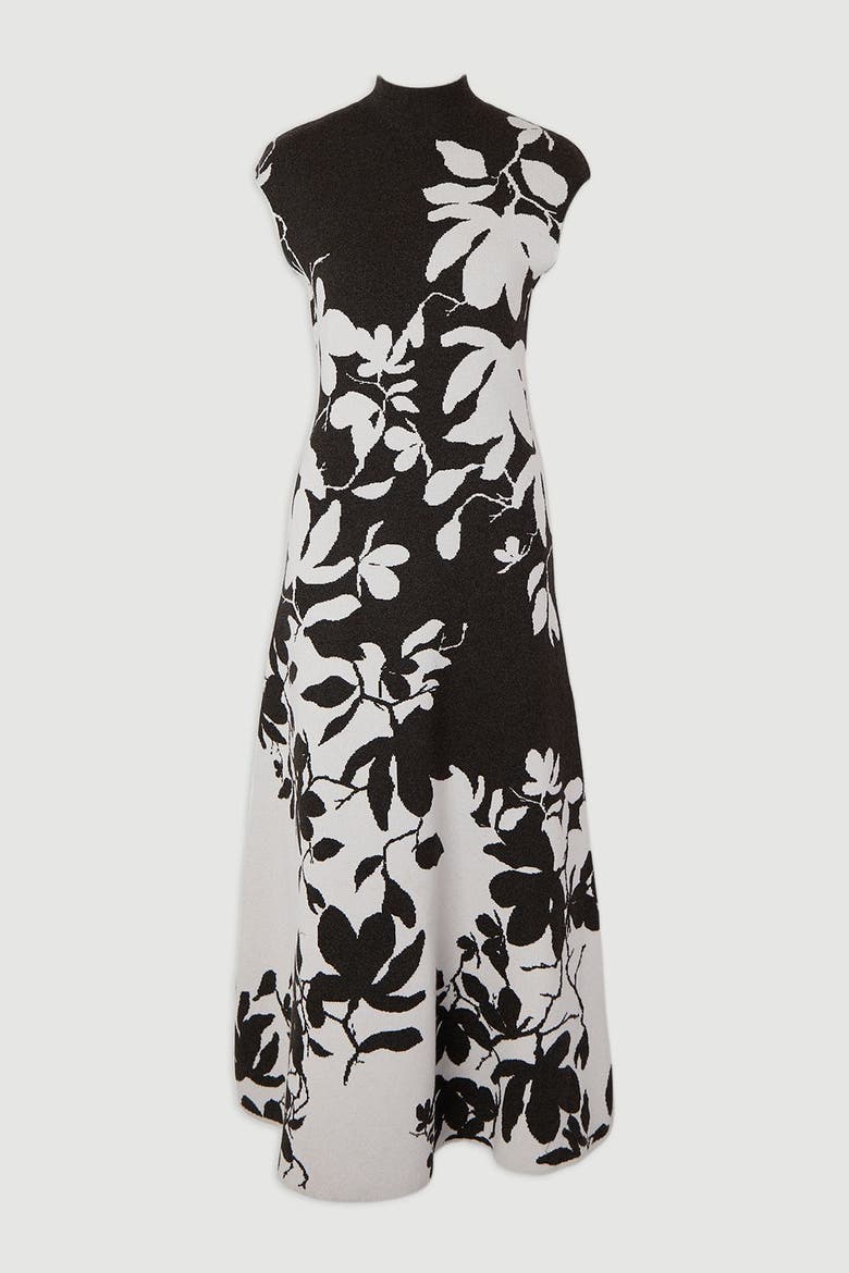 Jacquard Floral Knitted Maxi Dress, Alternate, color, Dark Grey
