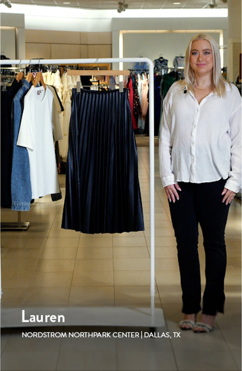 Pleated Faux Leather Midi Skirt, sales video thumbnail