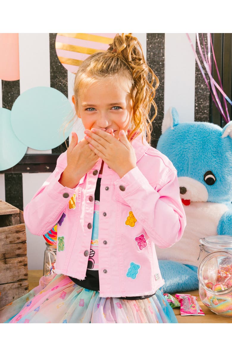 Deux par Deux Girl's Jean Jacket With Embroidery Pink And Multicolored Gummies, Alternate, color, 