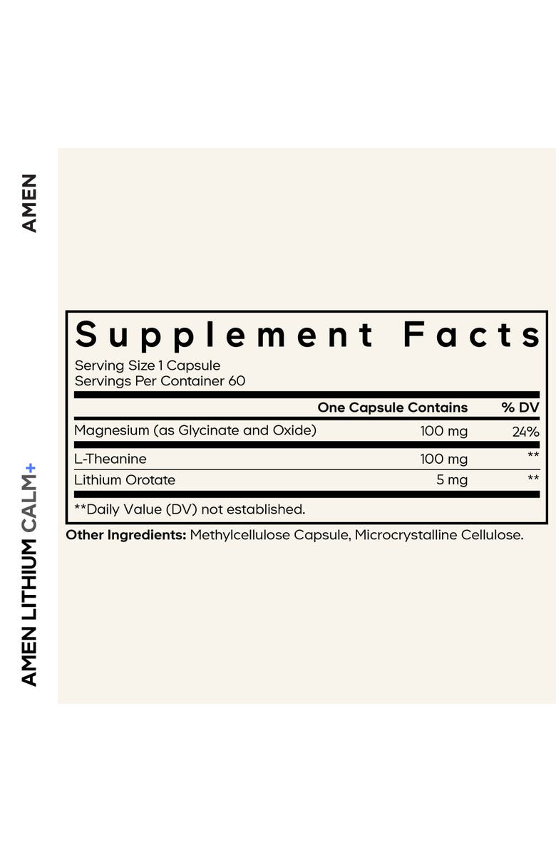 Amen Lithium Calm+, Magnesium Glycinate
Oxide Supplement, Alternate, color, White