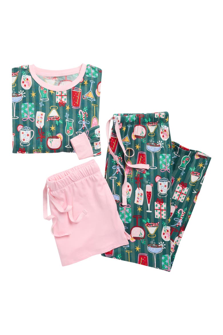 Holiday Long Sleeve Top, Shorts & Pants Pajamas, Alternate, color, MERRY FRIENDSMA