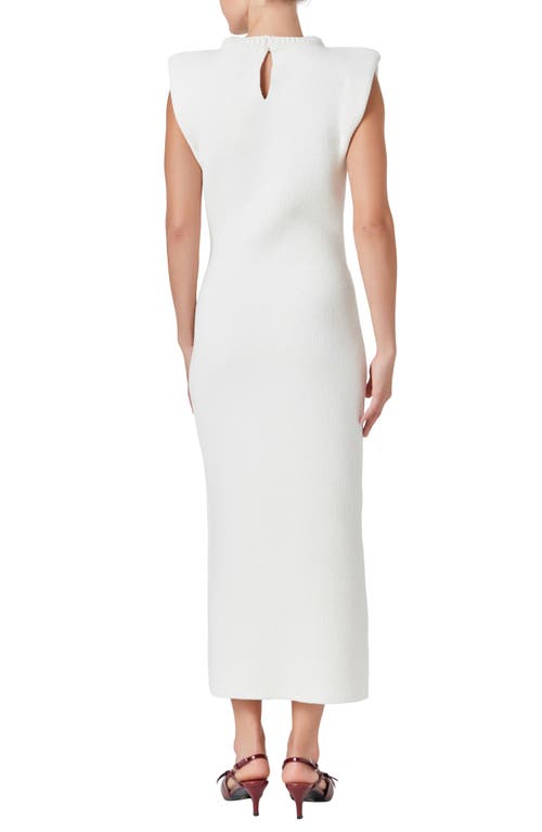 Shop Endless Rose Knit Padded Shoulder Maxi Dress In Cream