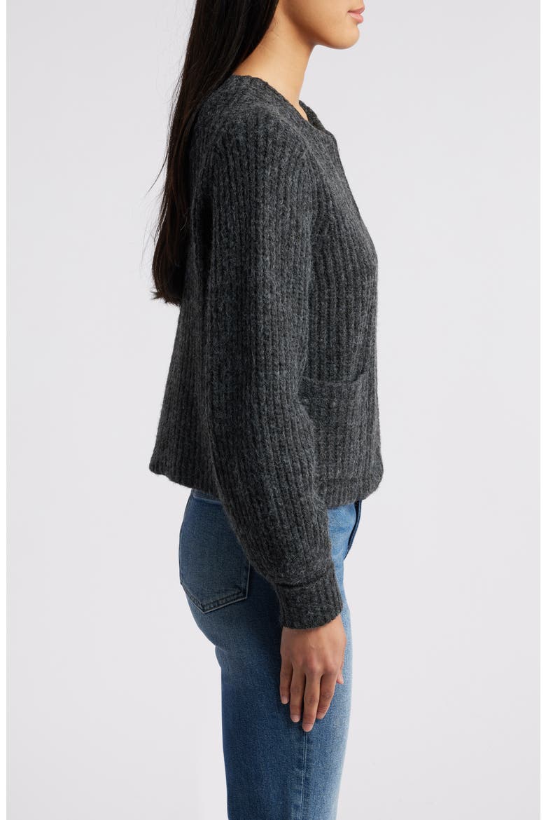 Marled Blouson Sleeve Cardigan, Alternate, color, DARK CHARCOAL