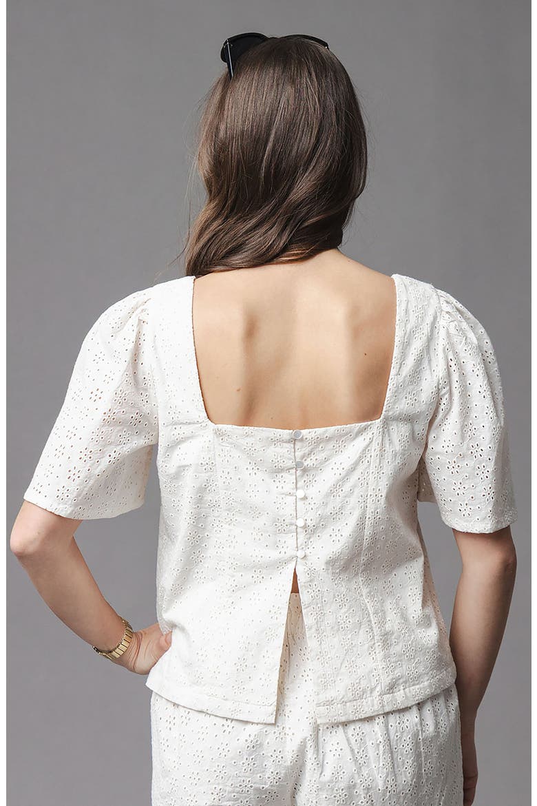 Organic Flounce Sleeve Eyelet Top, Alternate, color, Natural Eyelet