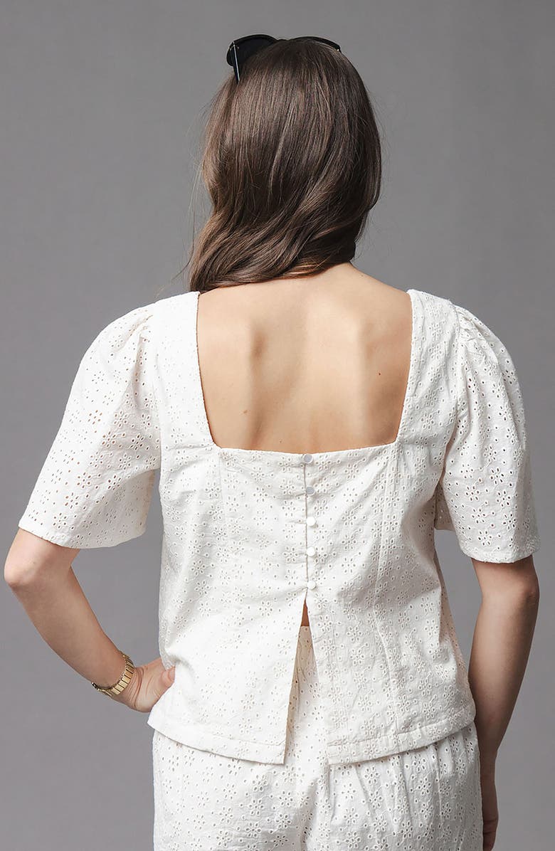 Hope & Henry Organic Flounce Sleeve Eyelet Top, Alternate, color, Natural Eyelet