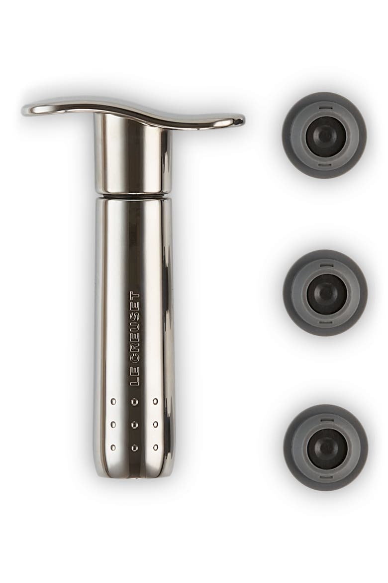 Metal Wine Pump and 3 Stoppers, Main, color, SILVER